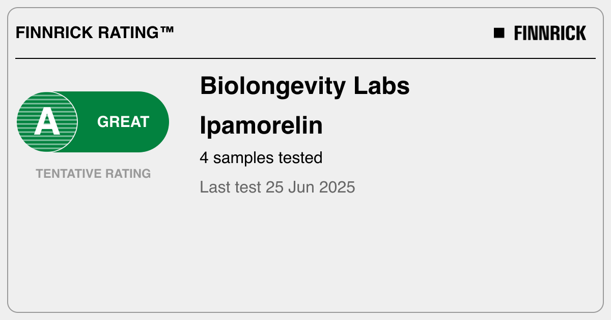 Biolongevity Labs: Ipamorelin tests and rating - Finnrick - Product Testing & Supply Chain Transparency Biolongevity Labs: Ipamorelin tests and rating - Finnrick - Product Testing & Supply Chain Transparency