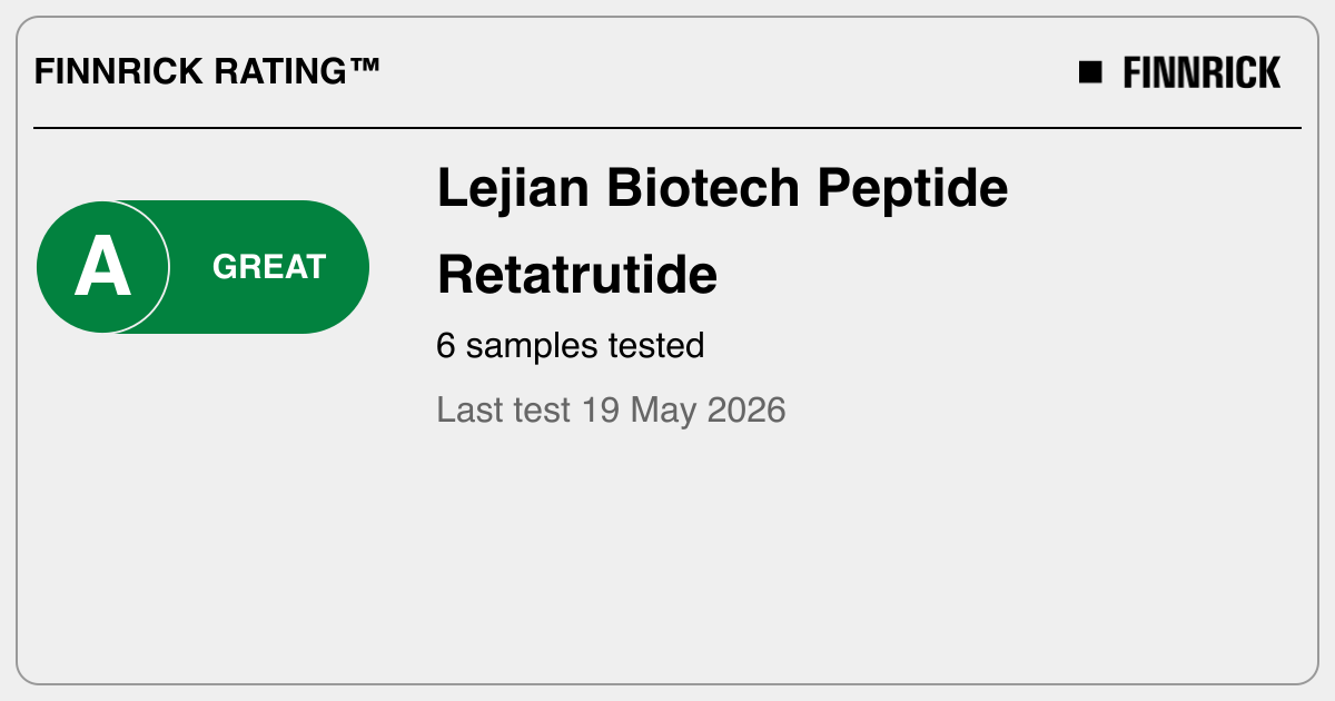 Lejian Biotech Peptide: Retatrutide tests and rating - Finnrick - Product Testing & Supply Chain Transparency Lejian Biotech Peptide: Retatrutide tests and rating - Finnrick - Product Testing & Supply Chain Transparency